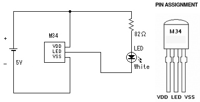 LEDフラッシュ点滅IC、M34_回路図